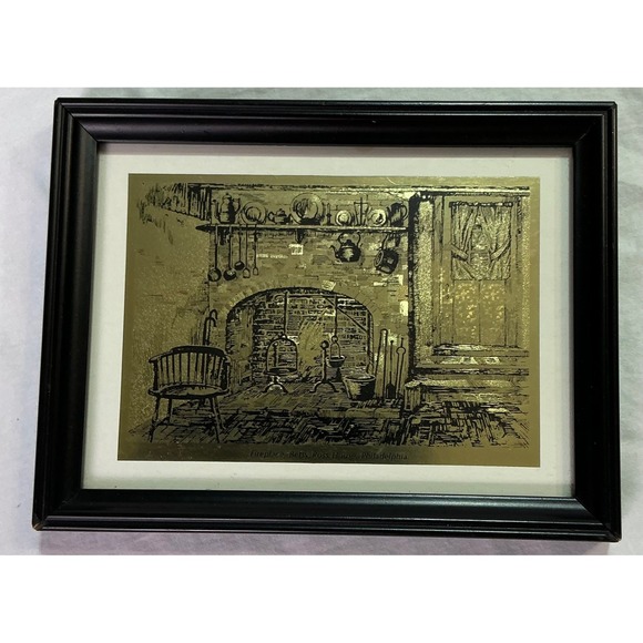 Other - Vintage Betsy Ross House Philadelphia Gold Foil Framed Wall Art Print Decor